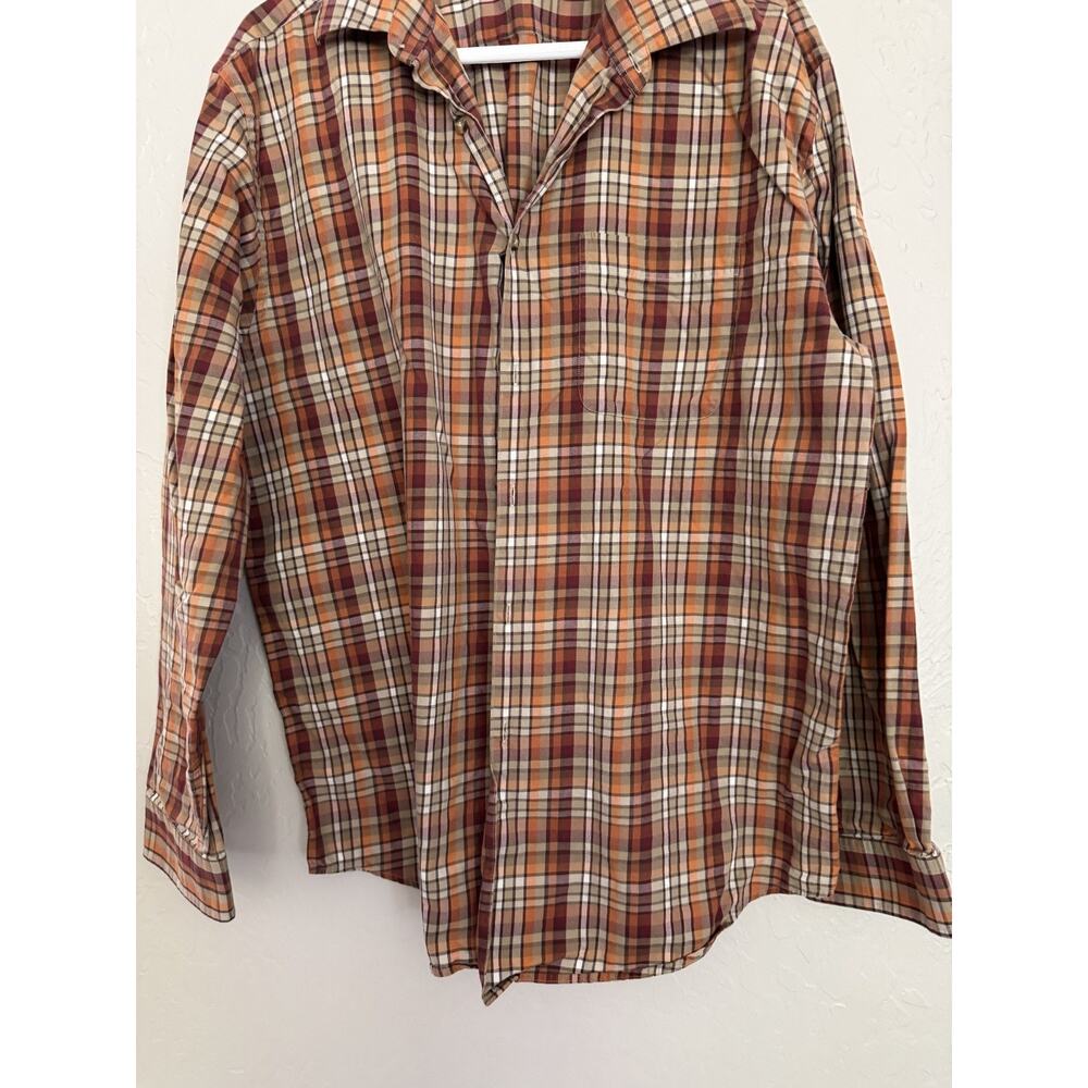 Joseph Abboud Dress Shirt Mens L Brown Checkered Plaid 100% Cotton